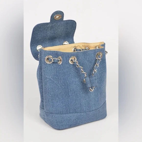 Denim Chain Drawstring Mini Backpack - Picture 5 of 6